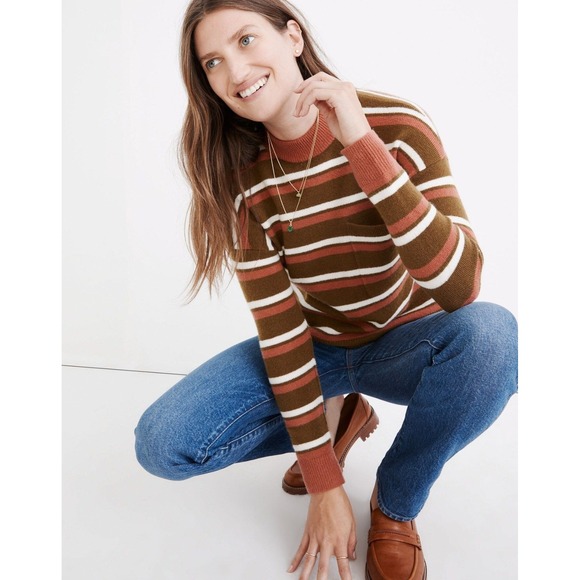 Madewell Sweaters - Madewell‎ Redmond Mockneck Pocket Sweater in Stripe S Wool Blend Fall Cozy